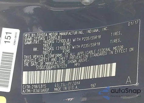 2017 Toyota Sienna Limited Premium 7 Passenger z USA, uszkodzony, nr VIN 5TDDZ3DC4HS161229